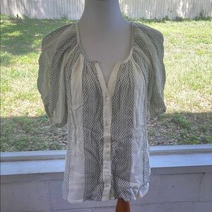 Women's White and Black Button-Up Top